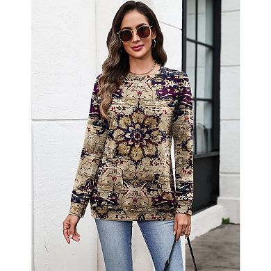 Zeagoo Women's Crew Neck Floral Print Boho Blouses Business Casual Work Tunics