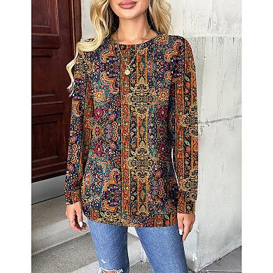 Zeagoo Women's Crew Neck Floral Print Boho Blouses Business Casual Work Tunics