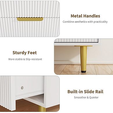 Modern 28 Inch Fluted 3 Drawer Dresser with Gold Handles Slim Storage Chest