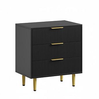 Modern 28 Inch Fluted 3 Drawer Dresser with Gold Handles Slim Storage Chest
