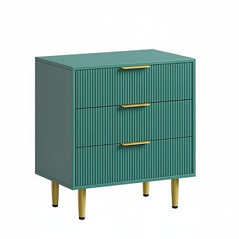 Modern 28 Inch Fluted 3 Drawer Dresser with Gold Handles Slim Storage Chest