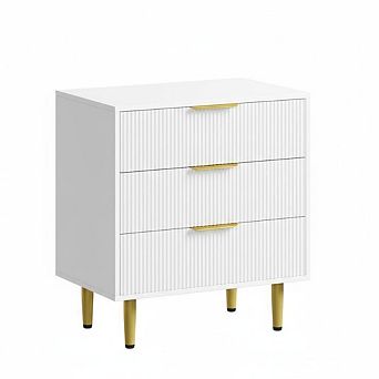 Modern 28 Inch Fluted 3 Drawer Dresser with Gold Handles Slim Storage Chest