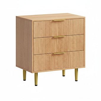 Modern 28 Inch Fluted 3 Drawer Dresser with Gold Handles Slim Storage Chest