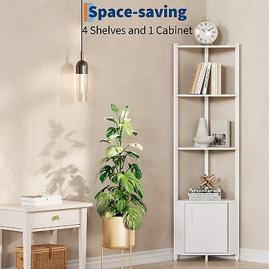 5 Tier Corner Shelf, Corner Cabinet Stand, Space-Saving Corner Bookshelf for Living Room
