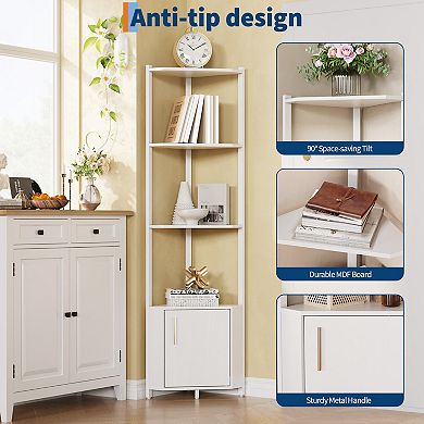 5 Tier Corner Shelf, Corner Cabinet Stand, Space-Saving Corner Bookshelf for Living Room