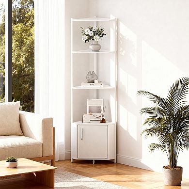5 Tier Corner Shelf, Corner Cabinet Stand, Space-Saving Corner Bookshelf for Living Room