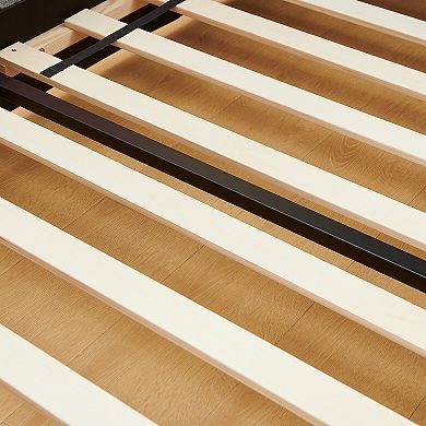 Trikiousd Kids Boucle Upholstered Bed Solid Wood Frame w/ Thickened Guardrail, Cute Dinosaur-Shaped