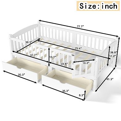 Trikiousd Twin Kids Bed Wood Low Profile Bed Montessori Bed Platform Bed Frame w/ 2 Storage Drawers