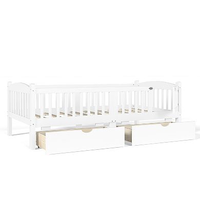 Trikiousd Twin Kids Bed Wood Low Profile Bed Montessori Bed Platform Bed Frame w/ 2 Storage Drawers