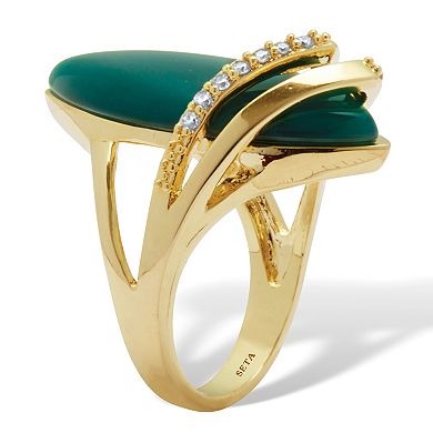 .16 TCW Genuine Green Agate and Cubic Zirconia Yellow Gold-Plated Marquise Ring