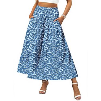 Zeagoo Women's High Waist Flowy Boho Tiered Swing Floral Midi Long Skirt with Pockets