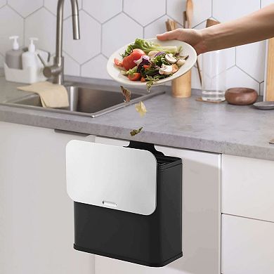 5L Hanging Trash Can with Lid Stainless Steel Kitchen Compost Bin