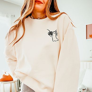 Embroidered Boo Cheri Ghost - Women's Lightweight Garment Dyed Sweatshirt