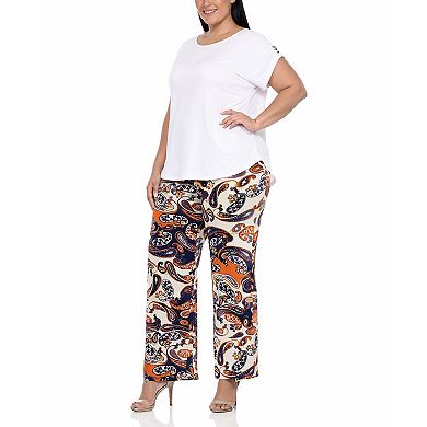 Plus Size Solid Top & Paisley Print Pant Set