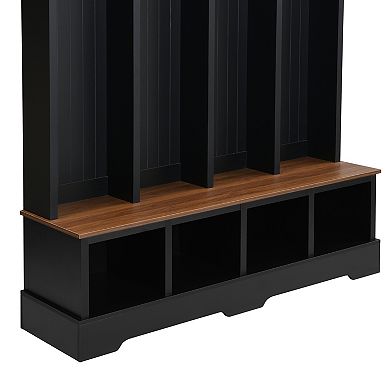 Trikiousd 76.7"H Entryway Hall Tree 3-in-1 Wooden Shoe Rack with Open Compartments & 8 Hooks