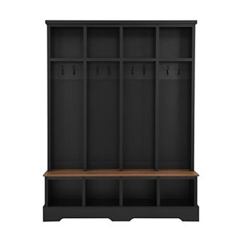 Trikiousd 76.7"H Entryway Hall Tree 3-in-1 Wooden Shoe Rack with Open Compartments & 8 Hooks