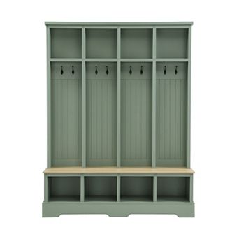 Trikiousd 76.7"H Entryway Hall Tree 3-in-1 Wooden Shoe Rack with Open Compartments & 8 Hooks