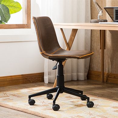 Trikiousd Faux Leather Swivel Office Chair with Adjustable Height