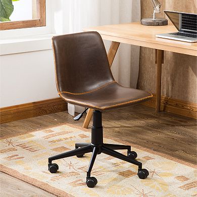 Trikiousd Faux Leather Swivel Office Chair with Adjustable Height