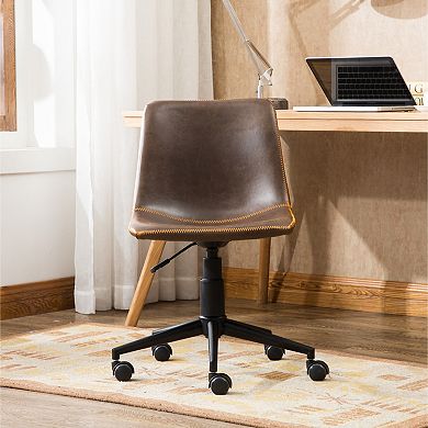 Trikiousd Faux Leather Swivel Office Chair with Adjustable Height