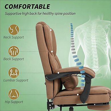 Trikiousd Faux Leather Massage Office Chair with Recline and Footrest