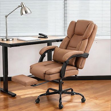 Trikiousd Faux Leather Massage Office Chair with Recline and Footrest