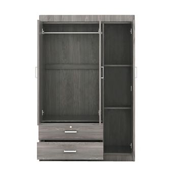 Trikiousd 3-Door Wardrobe with 2 Drawers for Bedroom Storage