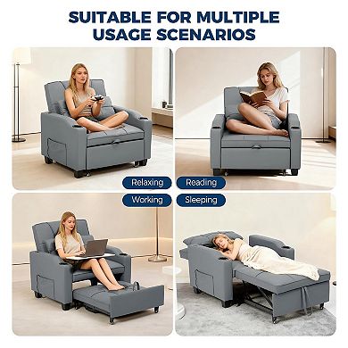 3-in-1 Convertible Sleeper Chair Bed, Pull-Out Sofa Bed,Sofa Chair Bed,Single Sofa Recliner Bed