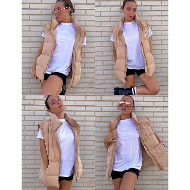 Zeagoo Women's Oversized Lightweight Stand Collar Puffer Vest Sleeveless Padded Jackets with Pockets