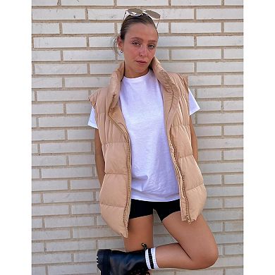 Zeagoo Women's Oversized Lightweight Stand Collar Puffer Vest Sleeveless Padded Jackets with Pockets