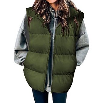 Zeagoo Women's Oversized Lightweight Stand Collar Puffer Vest Sleeveless Padded Jackets with Pockets