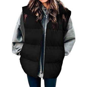 Zeagoo Women's Oversized Lightweight Stand Collar Puffer Vest Sleeveless Padded Jackets with Pockets