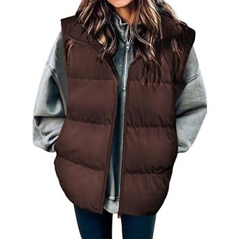 Zeagoo Women's Oversized Lightweight Stand Collar Puffer Vest Sleeveless Padded Jackets with Pockets