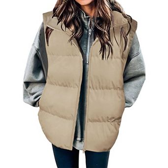 Zeagoo Women's Oversized Lightweight Stand Collar Puffer Vest Sleeveless Padded Jackets with Pockets