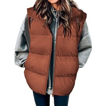 Zeagoo Women's Oversized Lightweight Stand Collar Puffer Vest Sleeveless Padded Jackets with Pockets