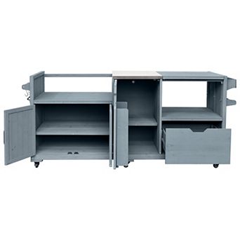 Pnronnc Outdoor Kitchen Island Wood Grill Cart Table wStainless Steel Top, Drawer for Big Egg