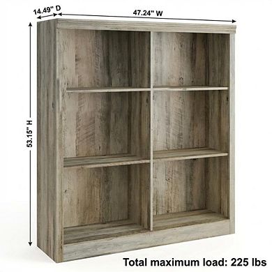 6 Cube Storage Organizer Tall Bookcase with Anti-Tip Design 3 Shelves Wooden Bookshelf