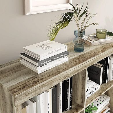 6 Cube Storage Organizer Tall Bookcase with Anti-Tip Design 3 Shelves Wooden Bookshelf