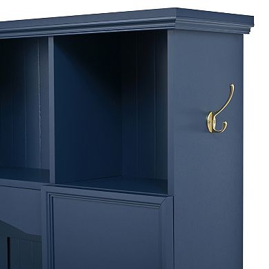 Trikiousd 4-IN-1 Hall Tree Entryway Walnut Bench Wooden Shoe Rack with Adjustable Shelves