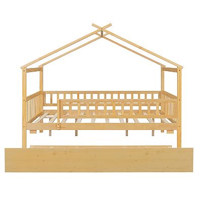 Trikiousd Full Size House Bed Playhouse Bed Wooden Montessori Bed with Trundle