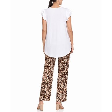 Women’s Ruffle Sleeve Top and Animal Print Pant Set