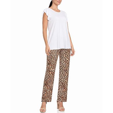 Women’s Ruffle Sleeve Top and Animal Print Pant Set