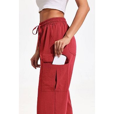 Pinspark Women's Quick Dry Hiking Cargo Pants High Waisted Drawstring Wide Leg Athletic Joggers