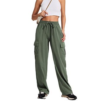 Pinspark Women's Quick Dry Hiking Cargo Pants High Waisted Drawstring Wide Leg Athletic Joggers