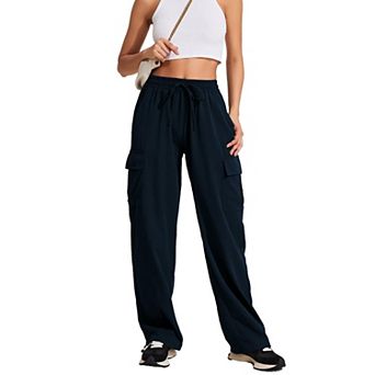PINSPARK Women's Quick Dry Hiking Cargo Pants High Waisted Drawstring Wide Leg Athletic Joggers