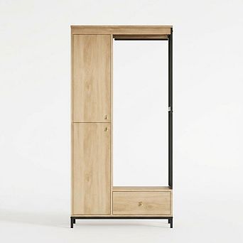 78" Wooden Clothing Storage Cabinets with 2 Doors, Wardrobe Cabinet with Hanging Rod for Bedroom