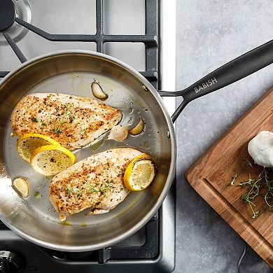 Babish 10 Inch Triply Stainless Steel Frying Pan with Black Handle