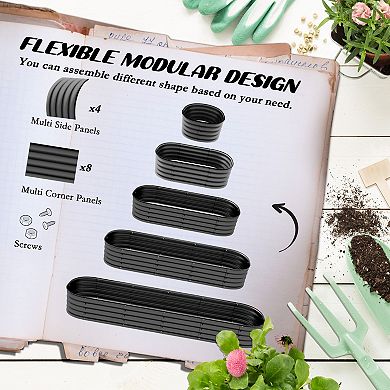 Trikiousd Galvanized Raised Garden Bed Kit Oval Metal Planter Box for Vegetables Flowers Succulents