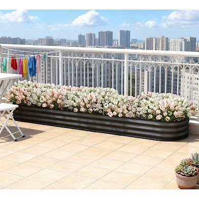 Trikiousd Galvanized Raised Garden Bed Kit Oval Metal Planter Box for Vegetables Flowers Succulents