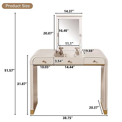 Trikiousd 3-in-1 Compact Vanity Set with Flip Mirror, Wooden Dressing Table Bedside Table Desk